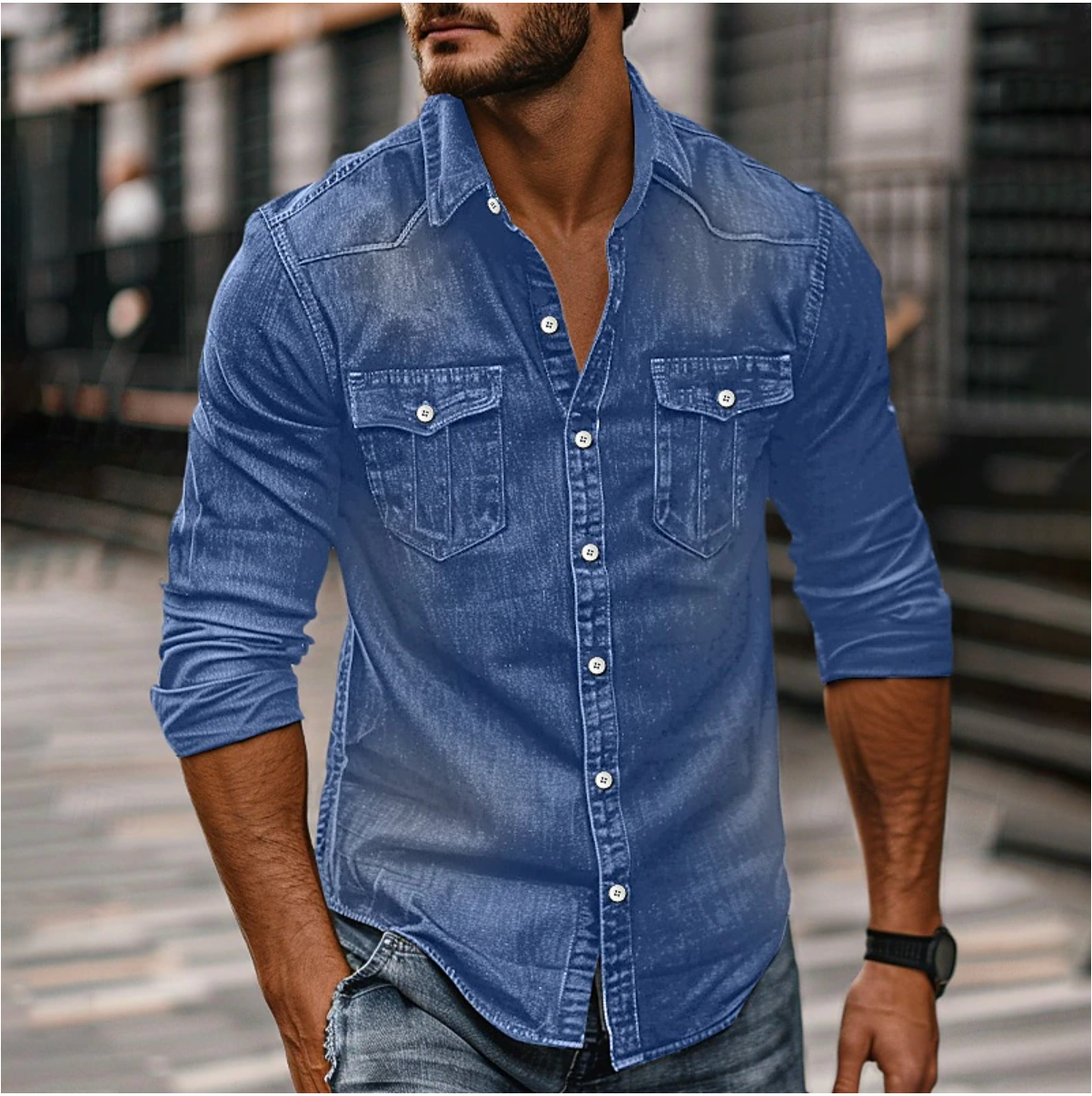 Rylric | Chemise en jean cintrée pour homme – Chemise structurée et décontractée, idéale pour l'automne