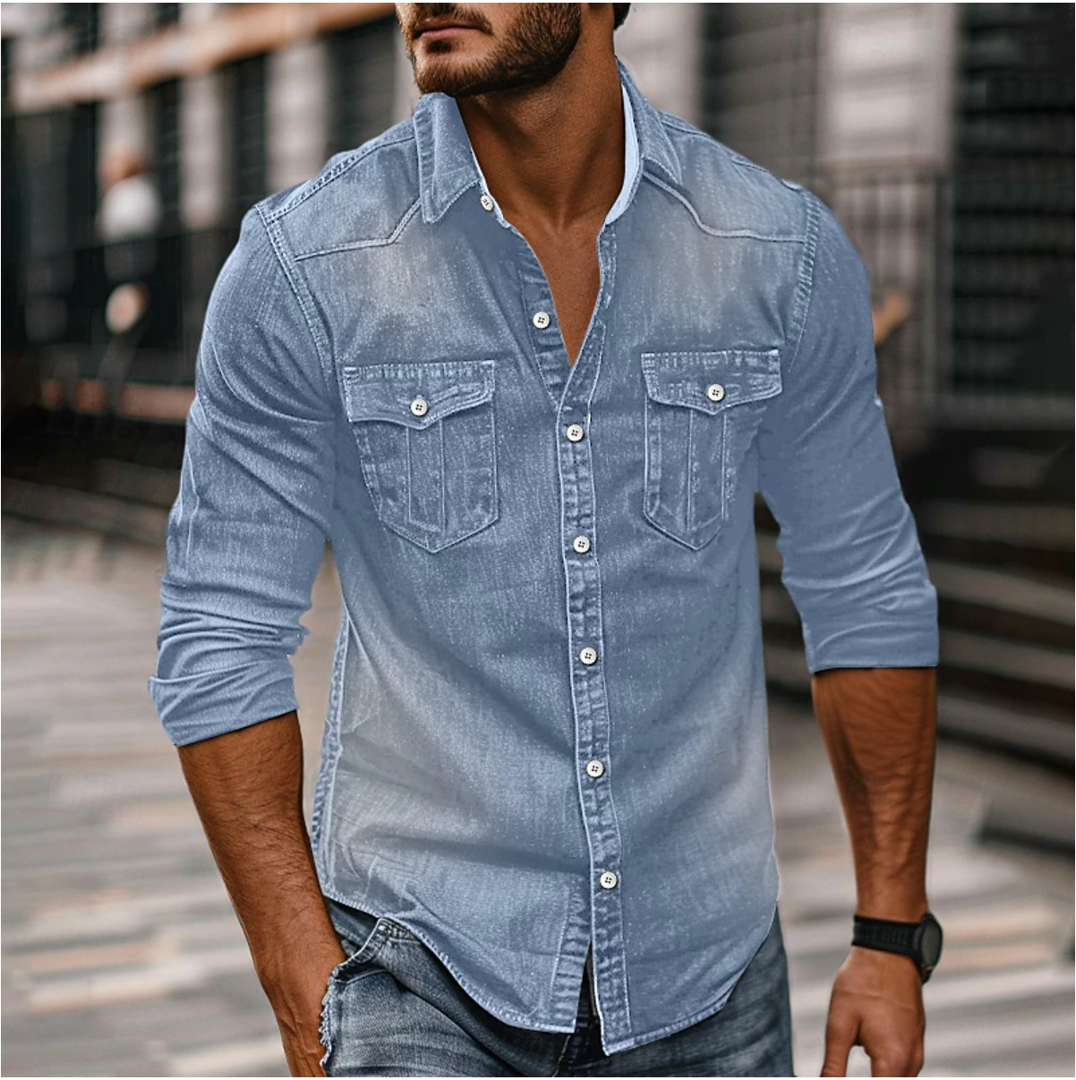 Rylric | Chemise en jean cintrée pour homme – Chemise structurée et décontractée, idéale pour l'automne