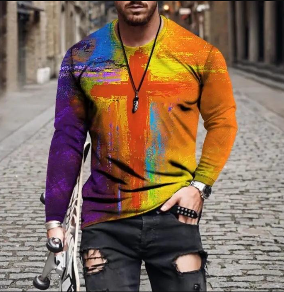 Aziel | Kleurrijke gestreepte gebreide trui voor heren – Trendy regenboogpullover
