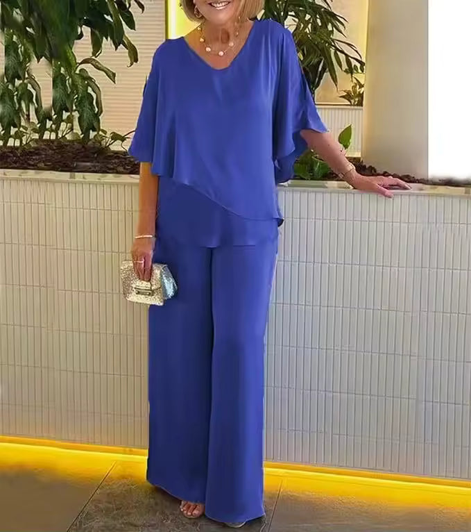 Elvirelyn | Elegante 2-delige set voor dames – broek met wijde pijpen en top