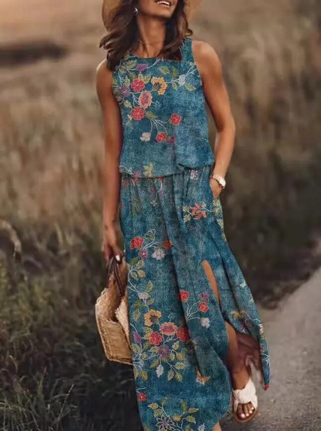 Elyor | Zomerse maxi-jurk voor dames – Elegante mouwloze lange jurk