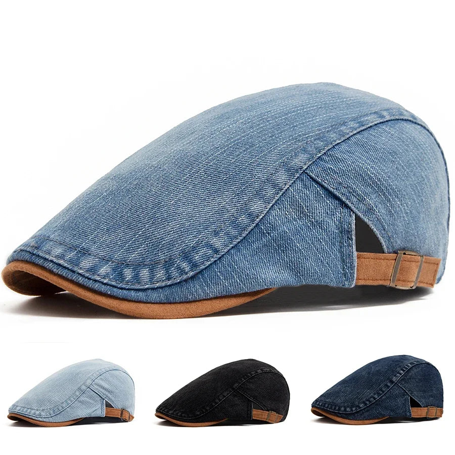 Ryland | Heren denim flatcap – casual newsboy-hoed