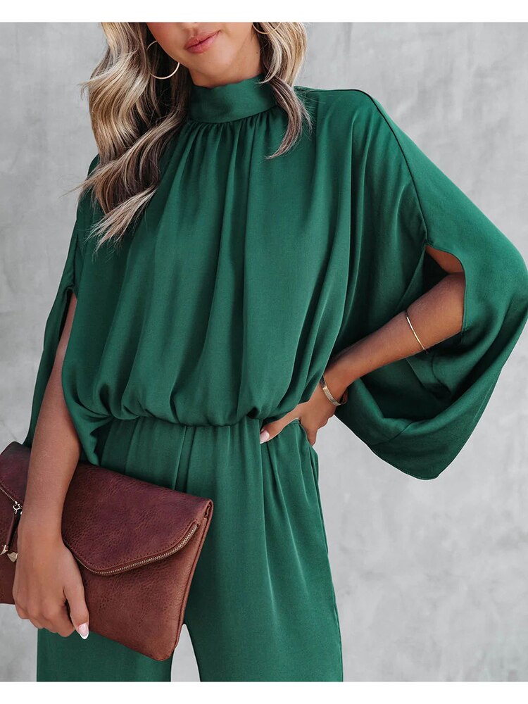 Gracelyn | Eleganter grüner Jumpsuit mit Stehkragen