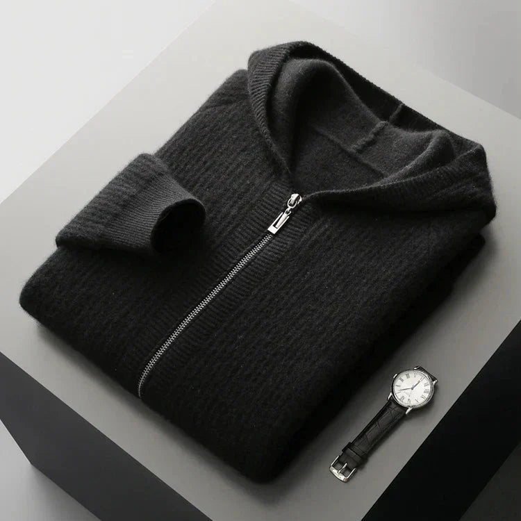 Delyan | Luxe kasjmier hoodie voor heren – Zachte, warme jas met capuchon en ritssluiting