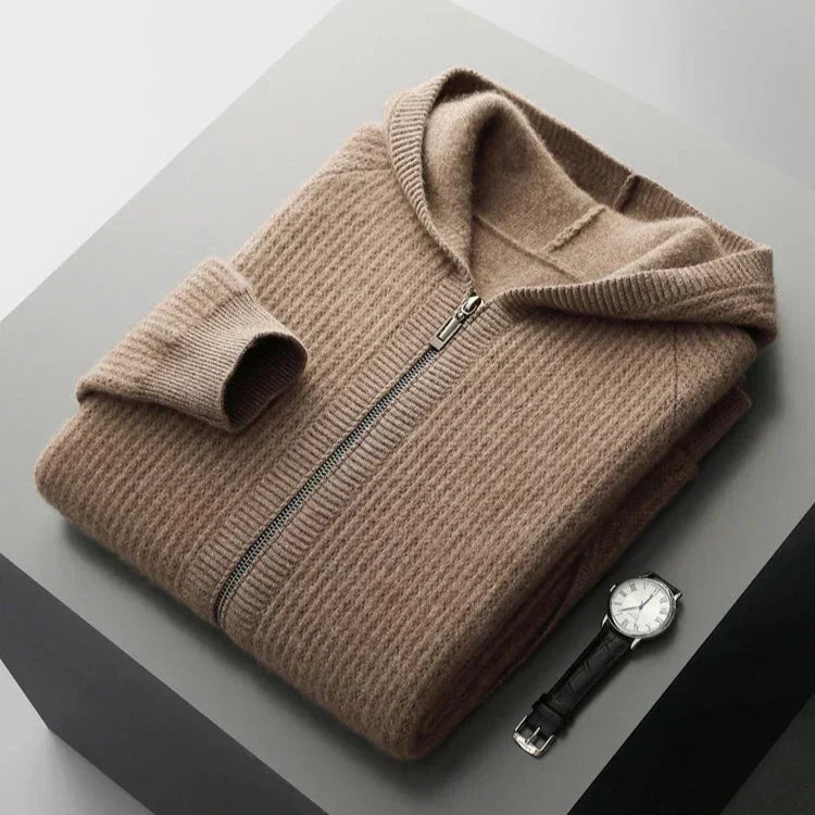 Delyan | Luxe kasjmier hoodie voor heren – Zachte, warme jas met capuchon en ritssluiting