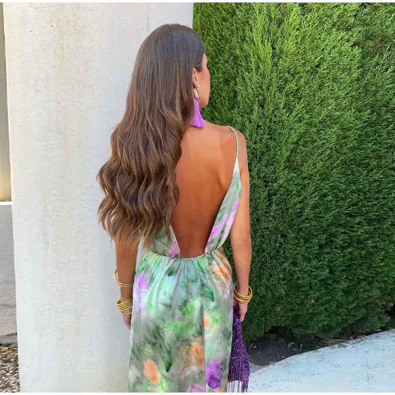 Yverina | Kleurrijke maxi-jurk met halo-effect voor dames – Sexy lange boho-jurk