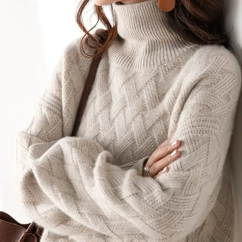 Belvra | Oversized Kaschmirpullover für Damen – Langärmlig, Rollkragen, weicher, warmer Strickpullover