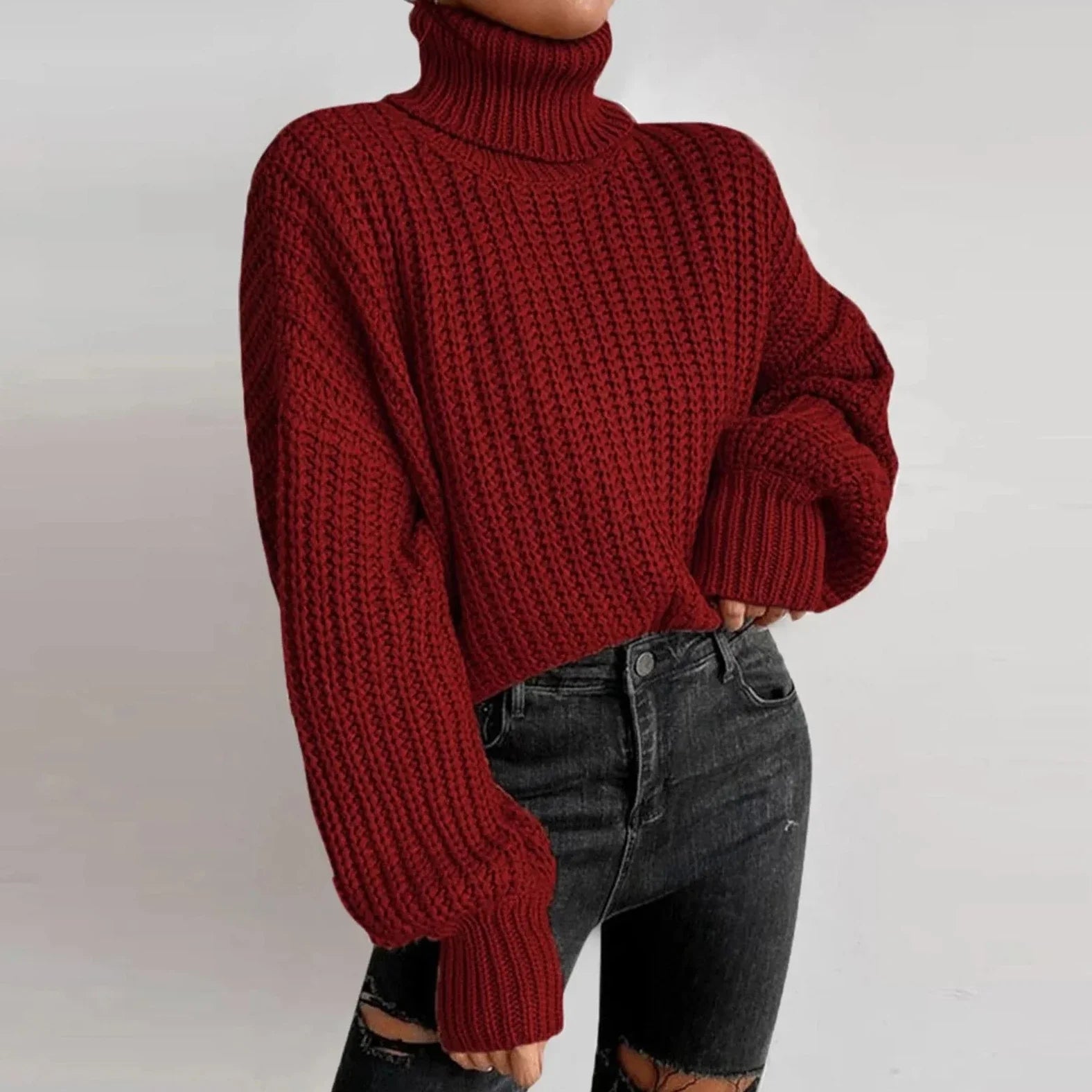 Mireilla | Oversized Strickrollkragenpullover für Damen – dicker Pullover, weicher Winterpullover