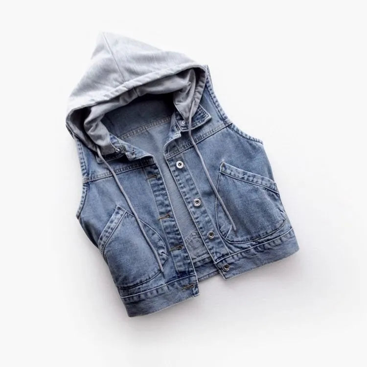 Vivienne | Gilet en jean sans manches à capuche - Veste femme décontractée et élégante