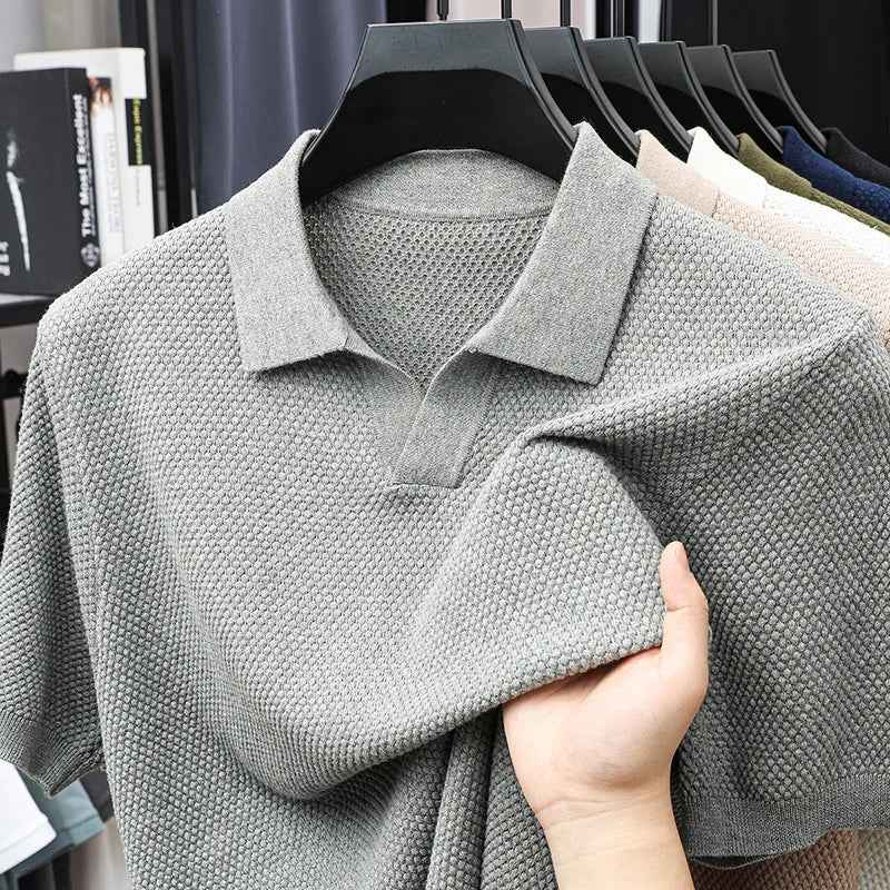 Omiel | Heren gebreid poloshirt – ademend, casual met korte mouwen, stijlvolle en comfortabele