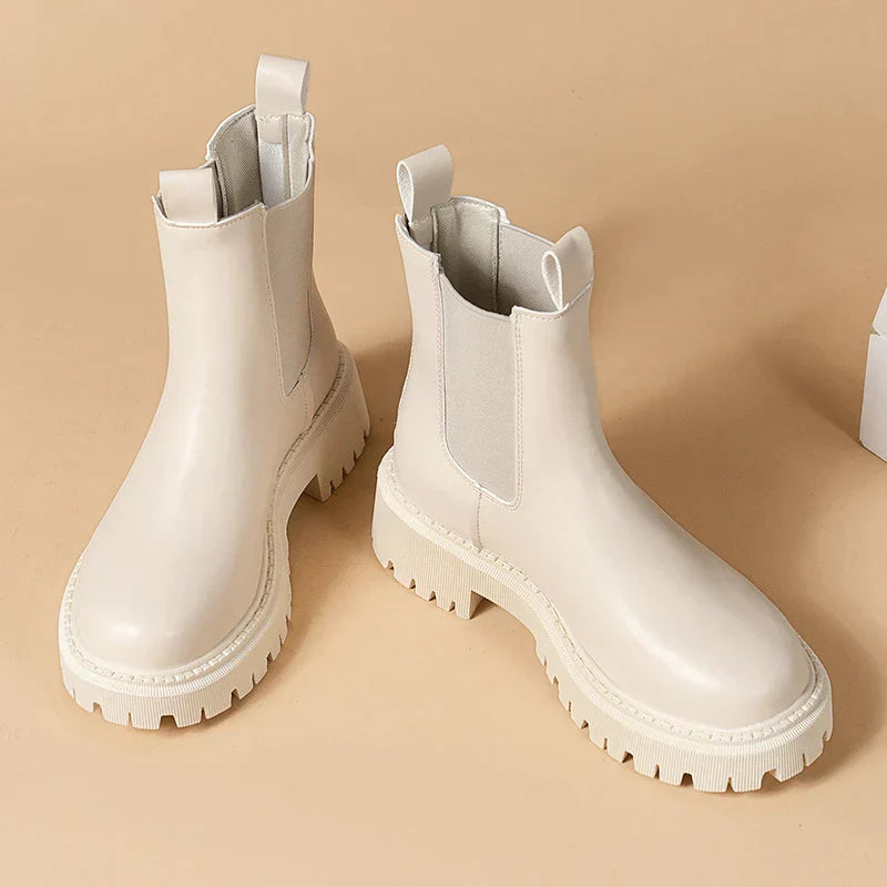 VexStep | Bottines Chelsea à plateforme antidérapantes en cuir pour femmes - Bottines imperméables et confortables