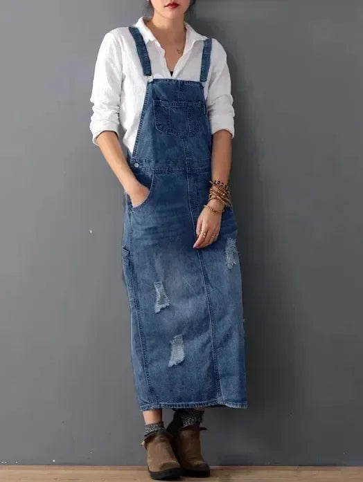 Oevira | Denim overgooierjurk voor dames – Casual mouwloze spijkerjurk