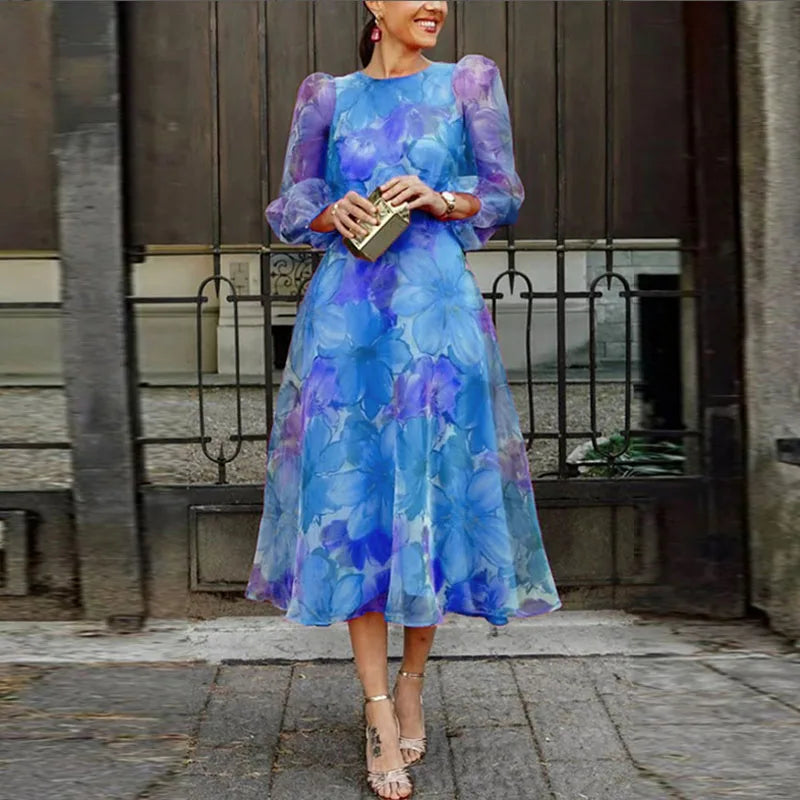 Ysolina | Damesjurk met bloemenprint – Elegante zomerse midi-jurk