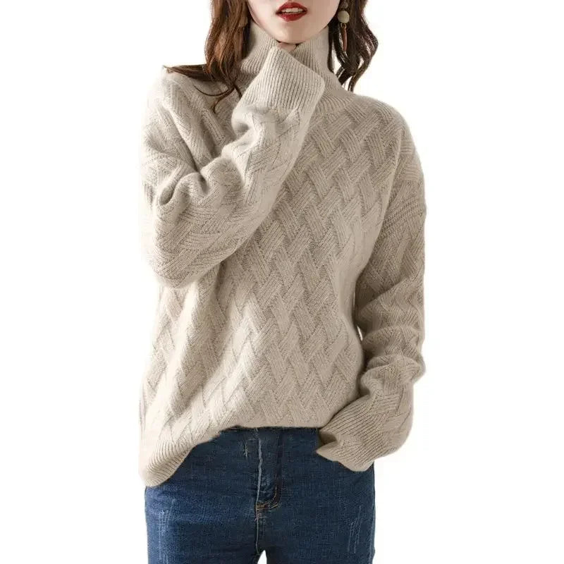 Belvra | Pull oversize en cachemire pour femme – Manches longues, col roulé, doux et chaud.
