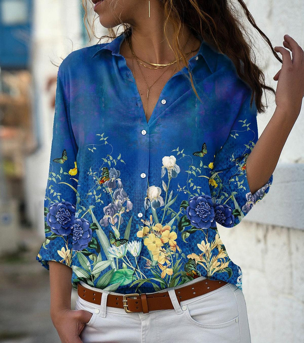 Nyrelle | Elegant damesoverhemd met print – Casual, lichtgewicht blouse met lange mouwen