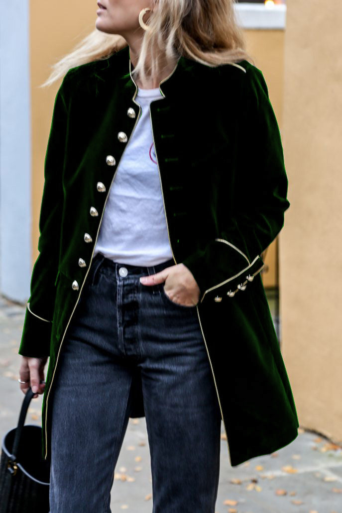 Dobrila | Manteau vintage en velours pour femme avec boutons dorés, élégant et intemporel pour l'automne/hiver