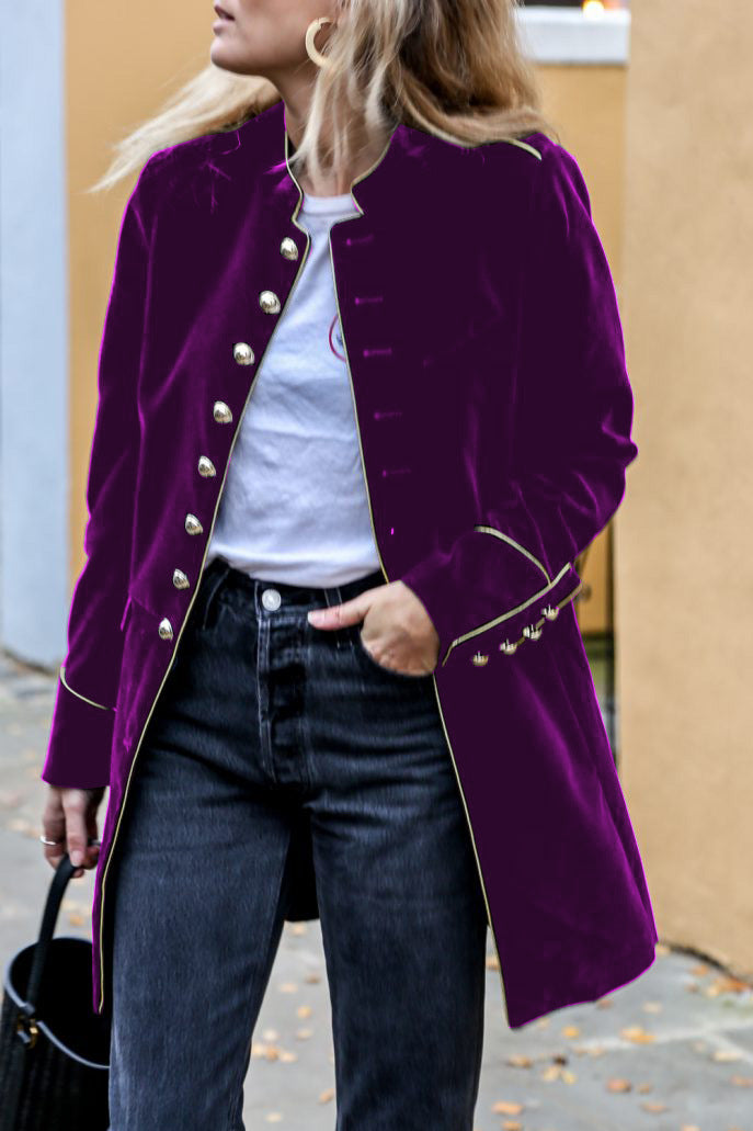 Dobrila | Manteau vintage en velours pour femme avec boutons dorés, élégant et intemporel pour l'automne/hiver