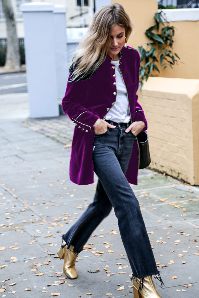 Dobrila | Manteau vintage en velours pour femme avec boutons dorés, élégant et intemporel pour l'automne/hiver