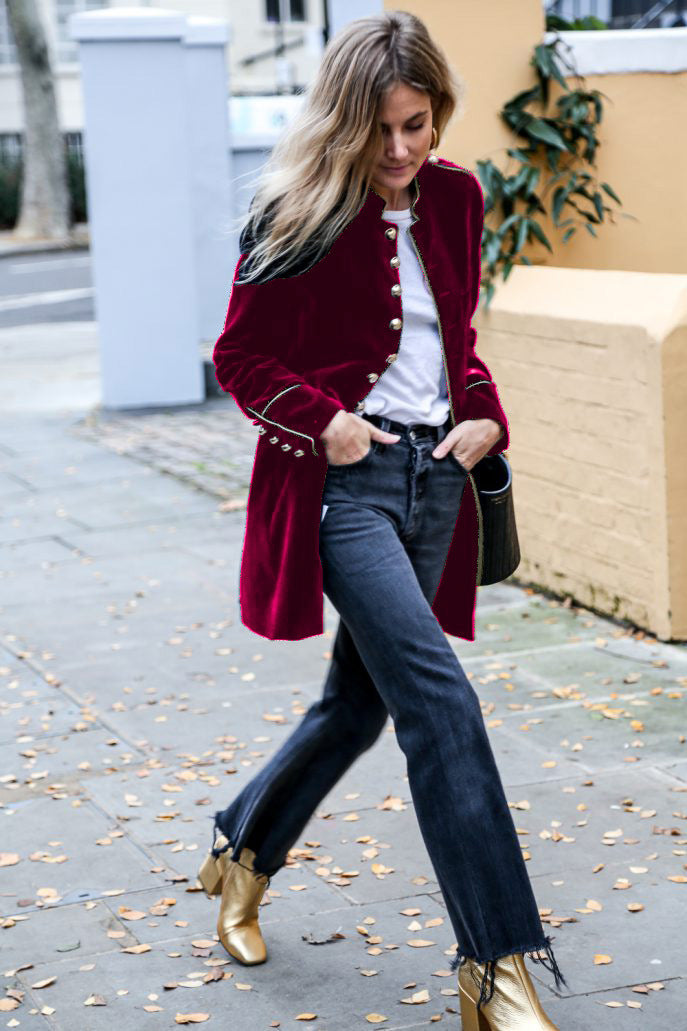 Dobrila | Manteau vintage en velours pour femme avec boutons dorés, élégant et intemporel pour l'automne/hiver