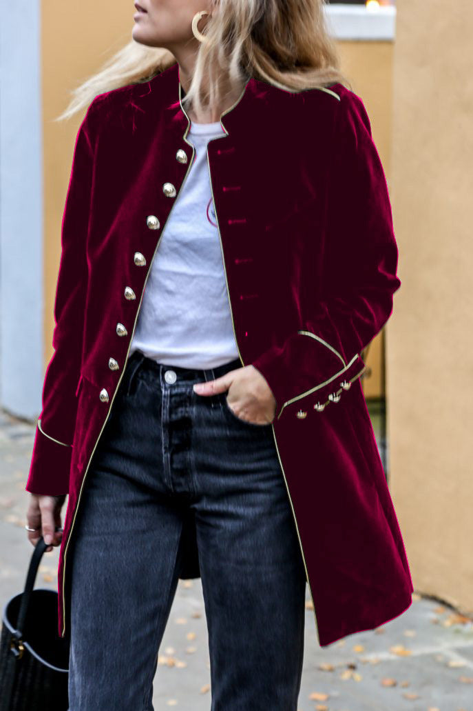 Dobrila | Manteau vintage en velours pour femme avec boutons dorés, élégant et intemporel pour l'automne/hiver