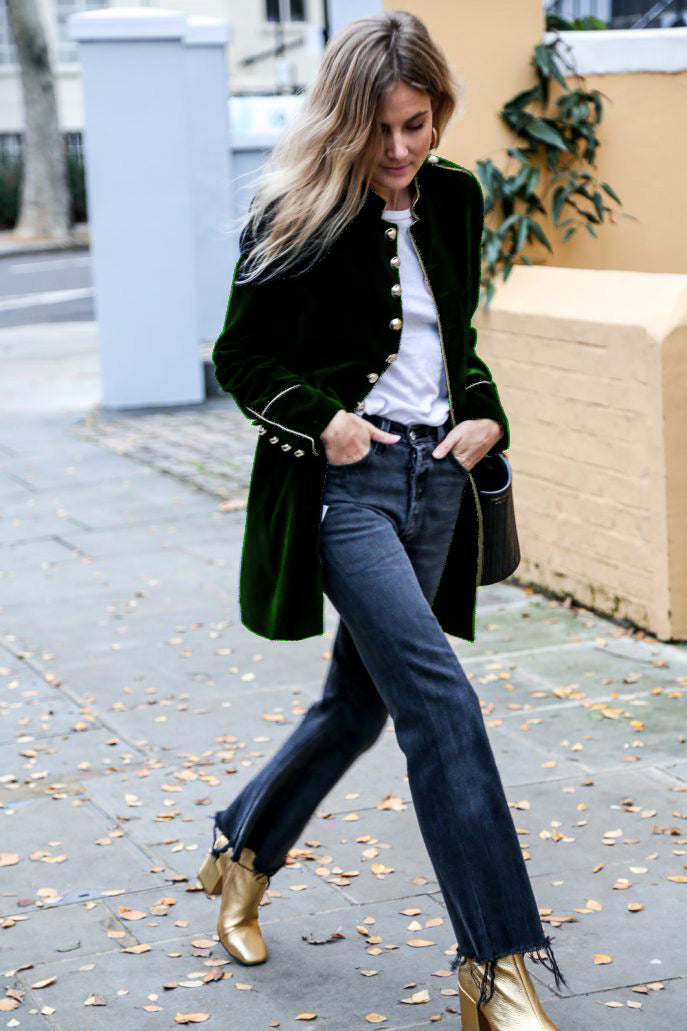 Dobrila | Manteau vintage en velours pour femme avec boutons dorés, élégant et intemporel pour l'automne/hiver