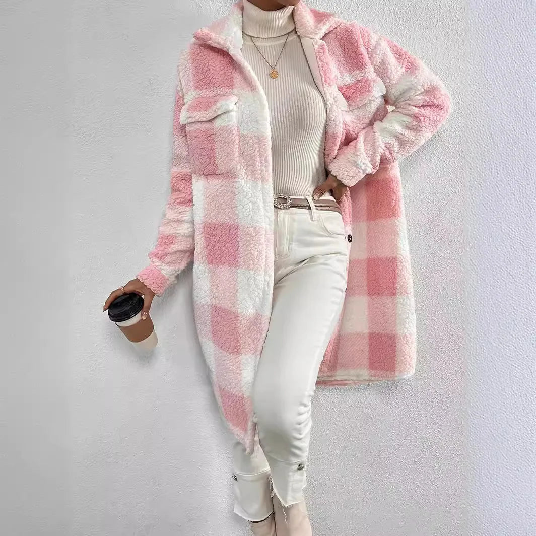 Veronica | Manteau à carreaux pour femme – coupe oversize, fermeture boutonnée, manteau doux d'automne