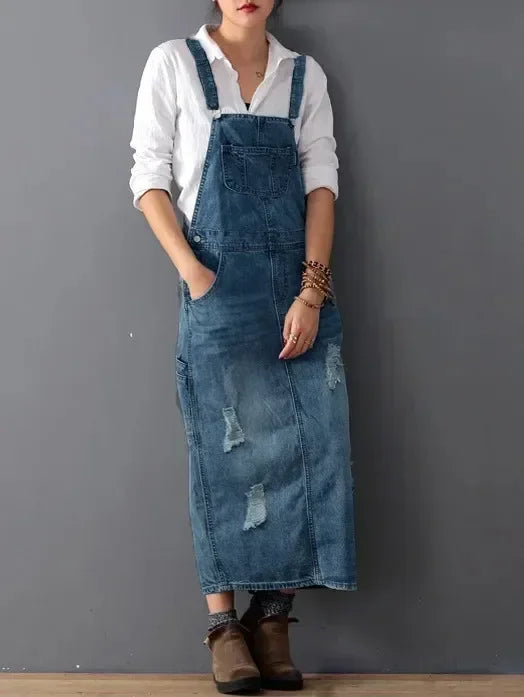 Oevira | Denim overgooierjurk voor dames – Casual mouwloze spijkerjurk