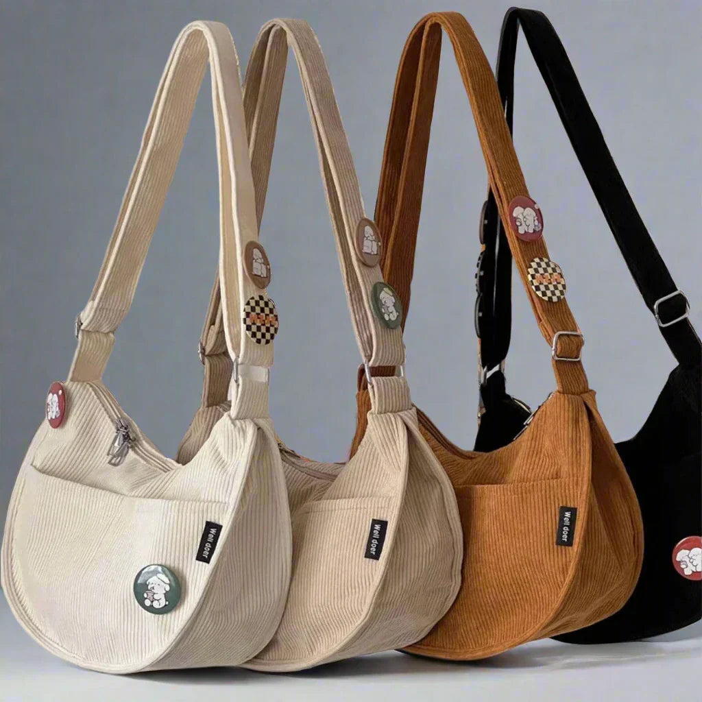 Cordelle | Sac bandoulière en velours côtelé, bandoulière ajustable, cabas chic, sac à main léger