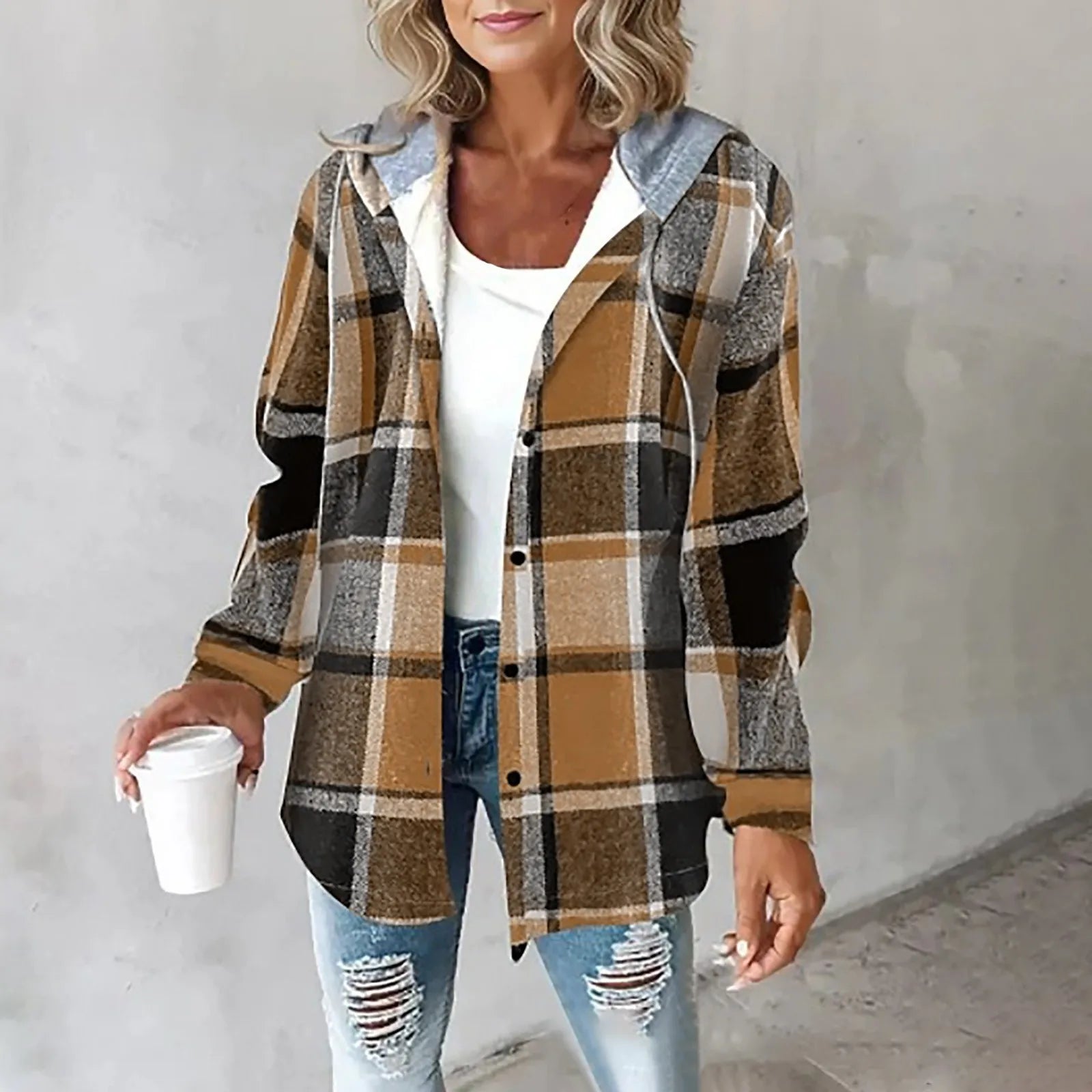 Quessirae | Manteau à capuche à carreaux colorés pour femme, manteau à carreaux décontracté, manteau d'hiver chaud