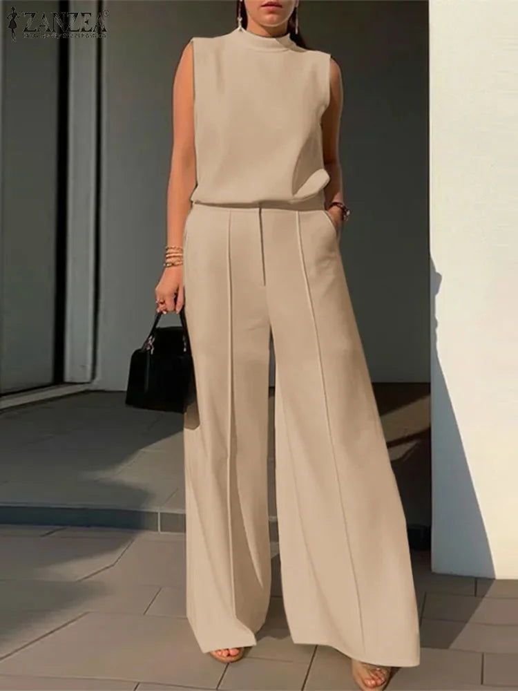 Avaria | Tweedelige set voor dames – Elegante outfit met wijde broek en bijpassende blouse