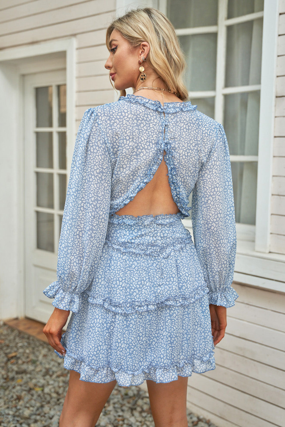 Paelina | Dames Jurk met Bloemenprint – Jurk met V-hals, Open Rug en Ruches voor Feestelijke Gelegenheden