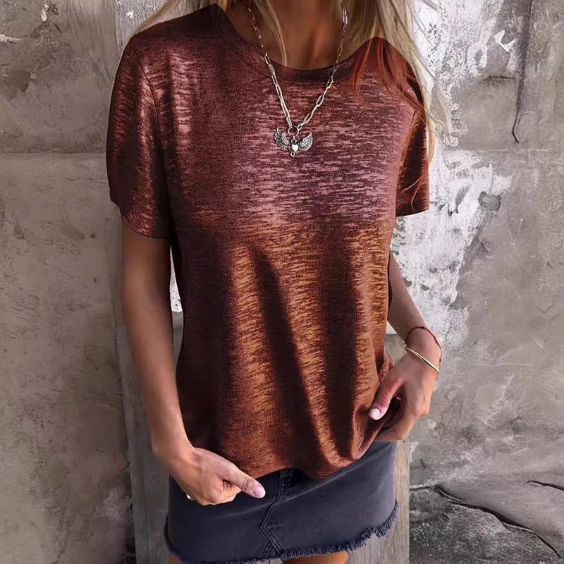 Isalune | Dames metallic blouse – glanzende party top, elegante uitgaantop
