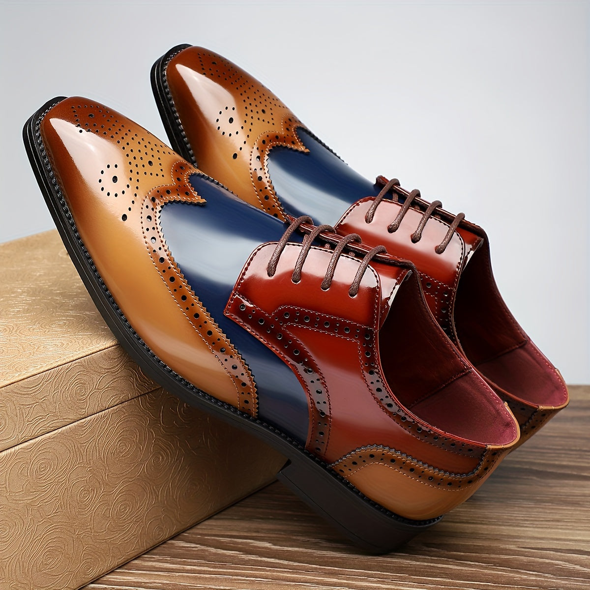 Tonford | Chaussures habillées Oxford vintage bicolores pour homme - bout pointu, brogues formelles en cuir