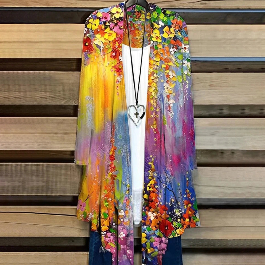 Riella | Kimono bohème en soie pour femme - Veste d'été légère idéale pour la plage, la détente ou les festivals