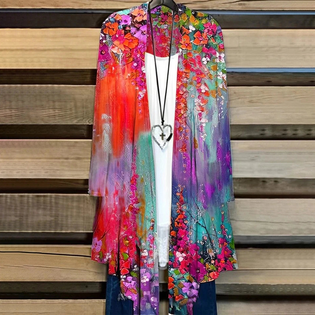 Riella | Kimono bohème en soie pour femme - Veste d'été légère idéale pour la plage, la détente ou les festivals
