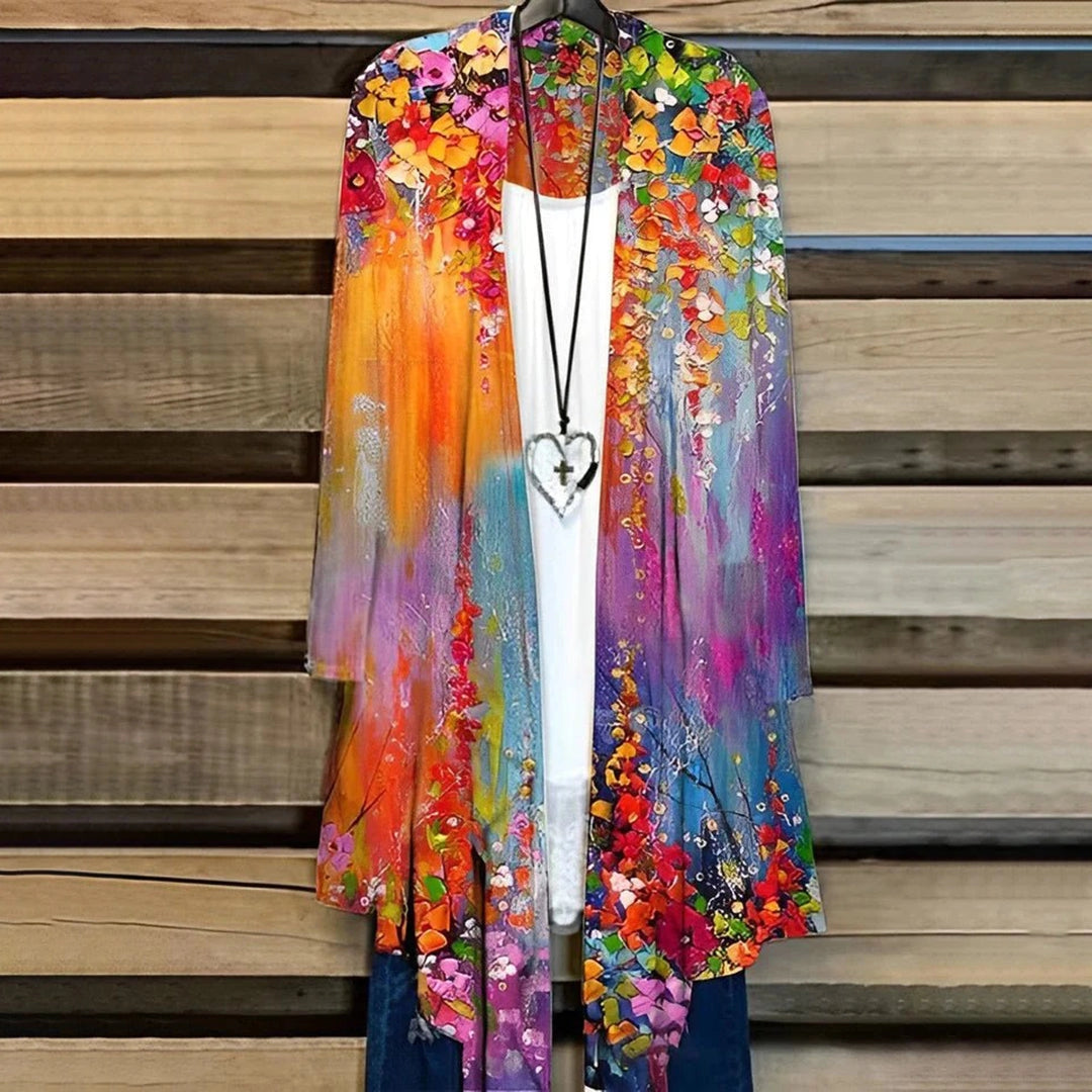 Riella | Boho-Seidenkimono für Damen – Leichte Sommerjacke für Strand, Freizeit oder Festivals