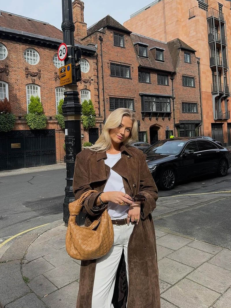 Nyvella | Élégant manteau long en faux daim pour femme - Manteau cintré avec ceinture