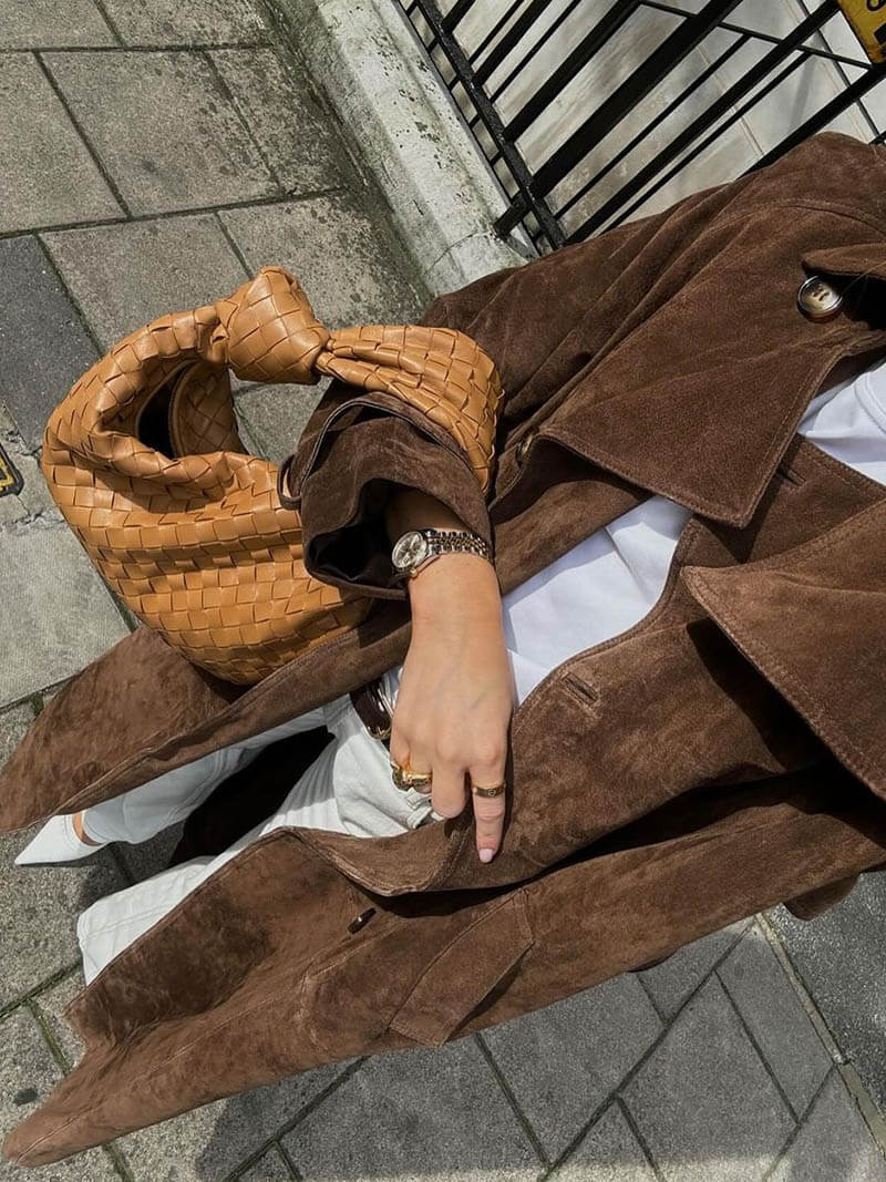 Nyvella | Élégant manteau long en faux daim pour femme - Manteau cintré avec ceinture