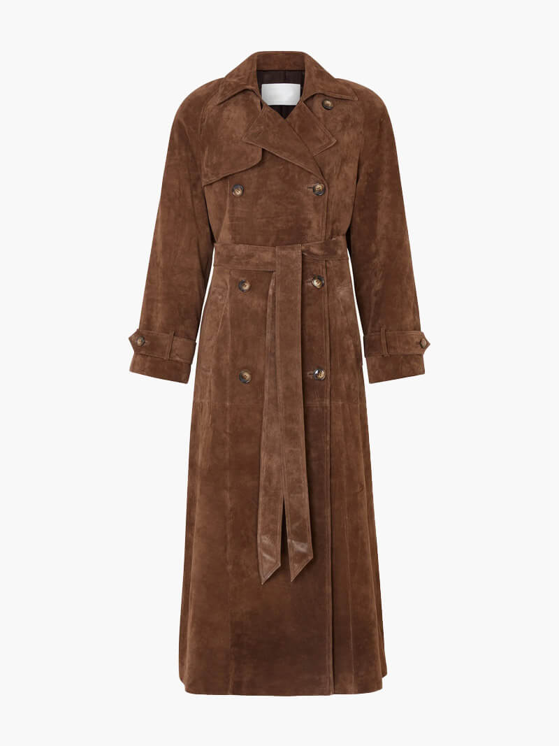 Nyvella | Élégant manteau long en faux daim pour femme - Manteau cintré avec ceinture