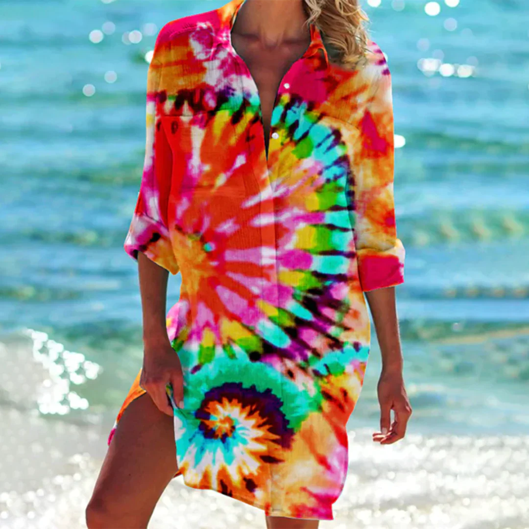 Wynora | Zomerjurk voor dames, met knopen, korte mouwen, casual