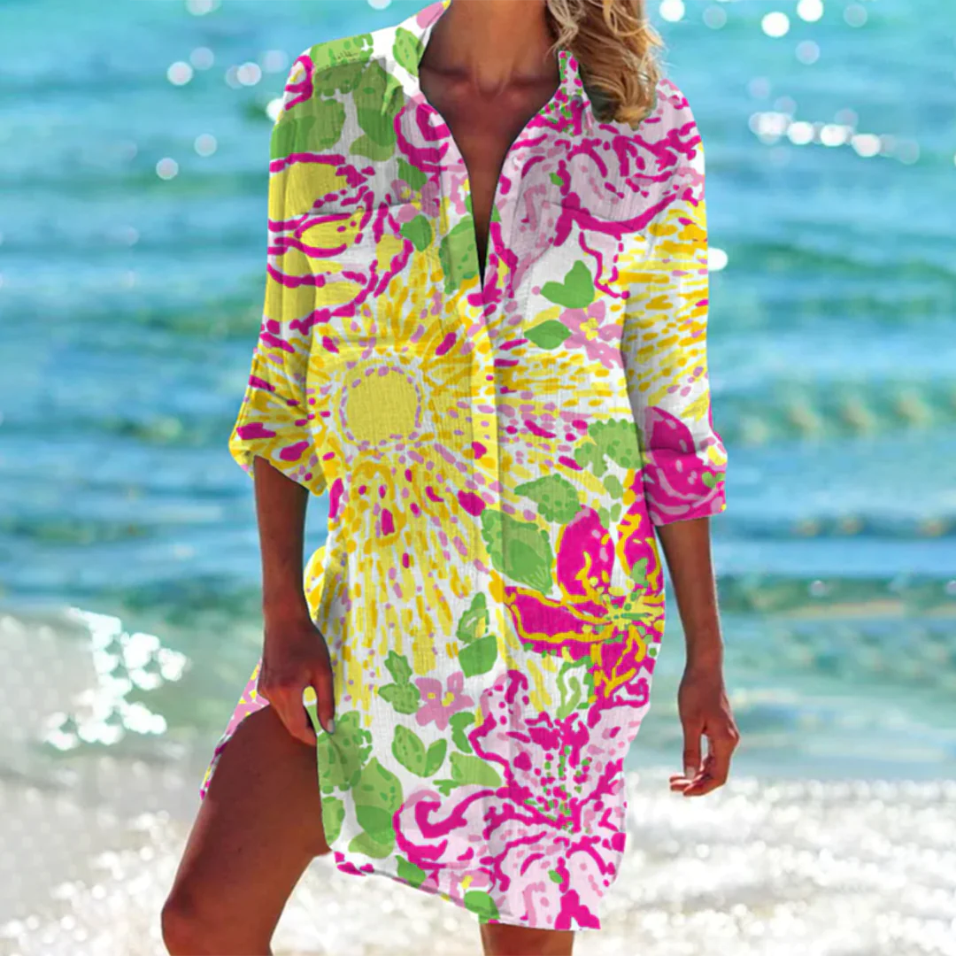 Wynora | Zomerjurk voor dames, met knopen, korte mouwen, casual