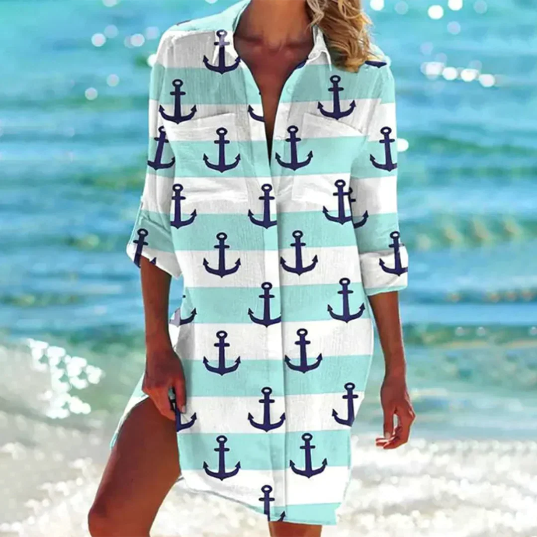 Wynora | Zomerjurk voor dames, met knopen, korte mouwen, casual
