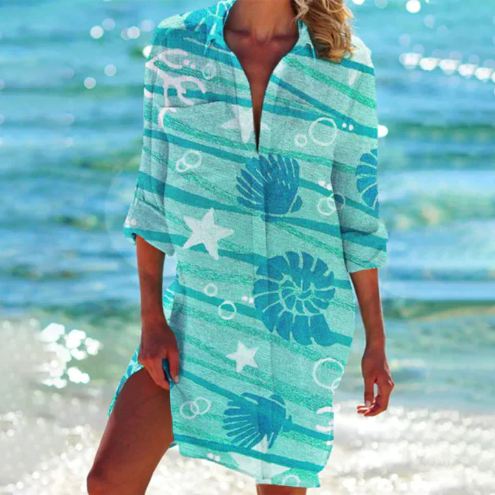Wynora | Zomerjurk voor dames, met knopen, korte mouwen, casual