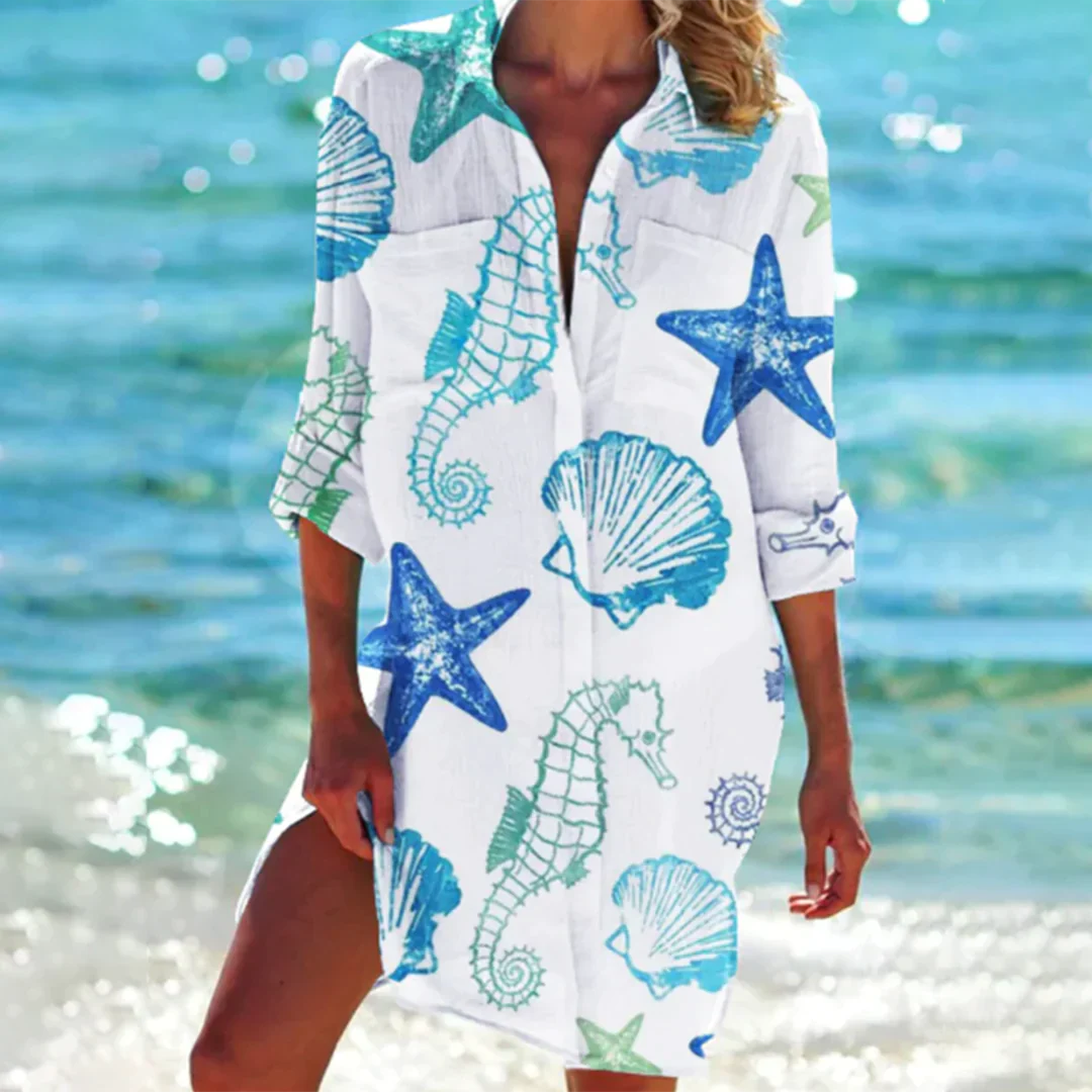 Wynora | Zomerjurk voor dames, met knopen, korte mouwen, casual