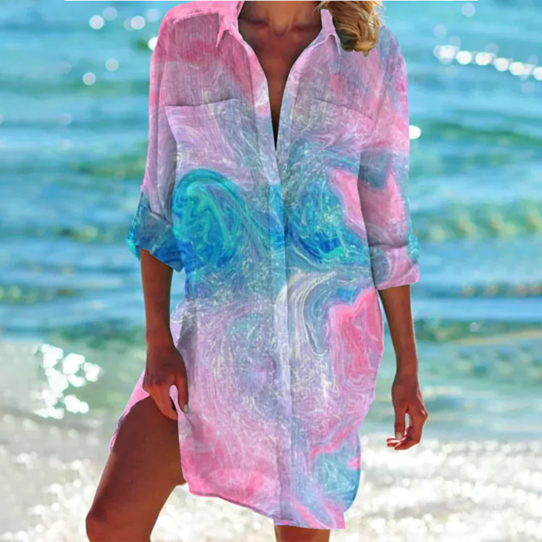 Wynora | Zomerjurk voor dames, met knopen, korte mouwen, casual