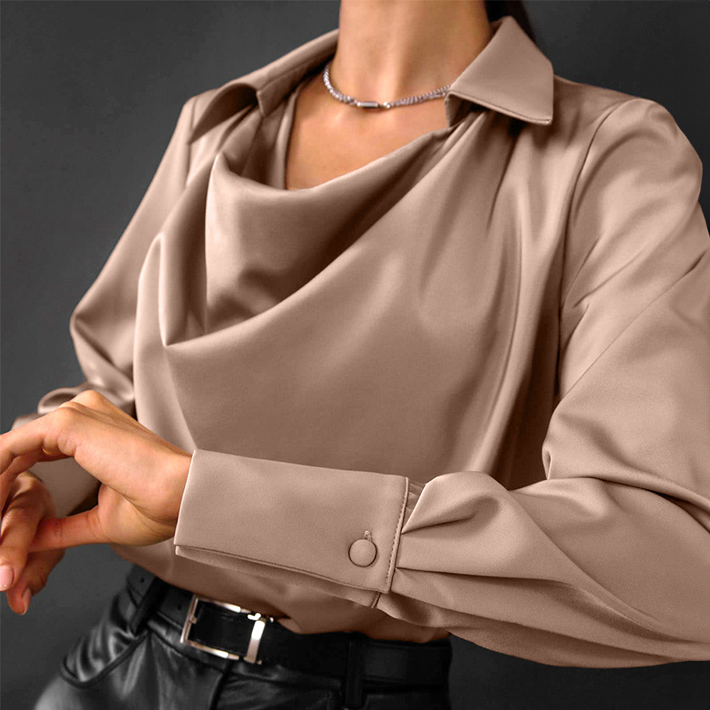 Rhaelle | Dames Satijnen Lange Mouw Blouse - Kraag, Elegant Jurk Hemd