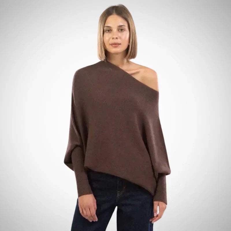 Caelina | Dames modieuze trui – one-shoulder design, stijlvolle gebreide top