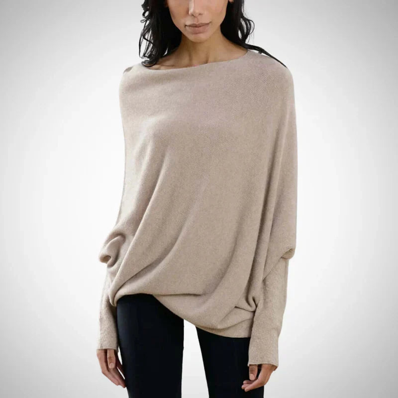 Caelina | Dames modieuze trui – one-shoulder design, stijlvolle gebreide top