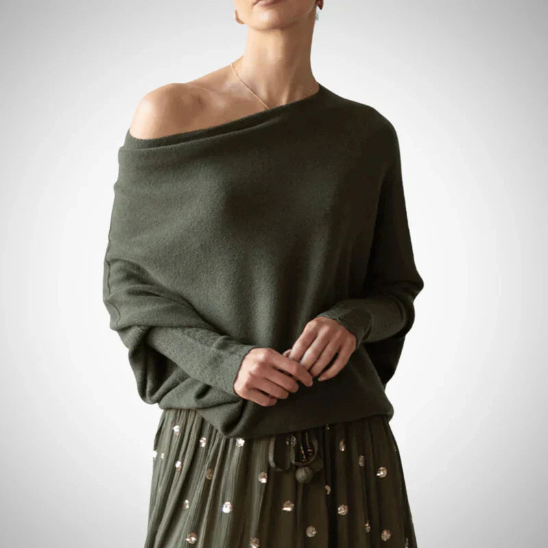 Caelina | Dames modieuze trui – one-shoulder design, stijlvolle gebreide top