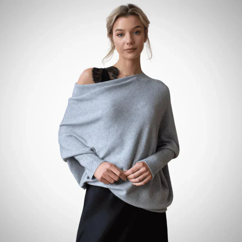 Caelina | Dames modieuze trui – one-shoulder design, stijlvolle gebreide top